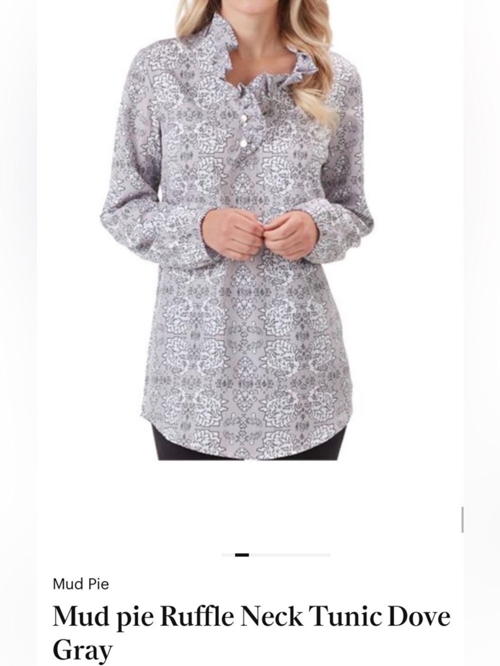 Mud Pie Dove Gray Ruffle-Neck Tunic